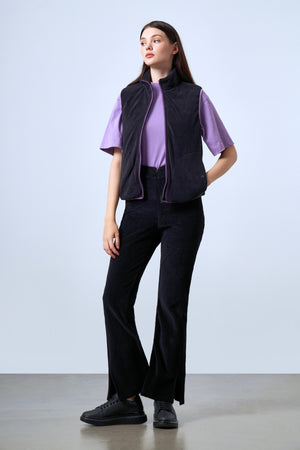 İçi Kapitoneli Fermuarlı Kadın Polar Yelek - Siyah