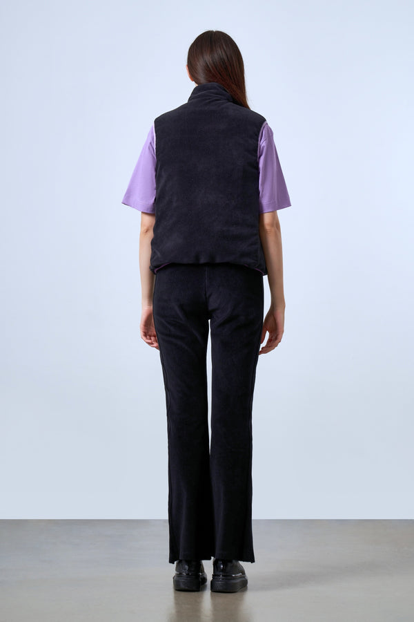 İçi Kapitoneli Fermuarlı Kadın Polar Yelek - Siyah