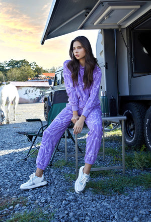 Jakarlı Havlu Jogger Pantolon - Lila