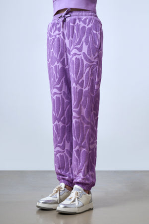 Jakarlı Havlu Jogger Pantolon - Lila