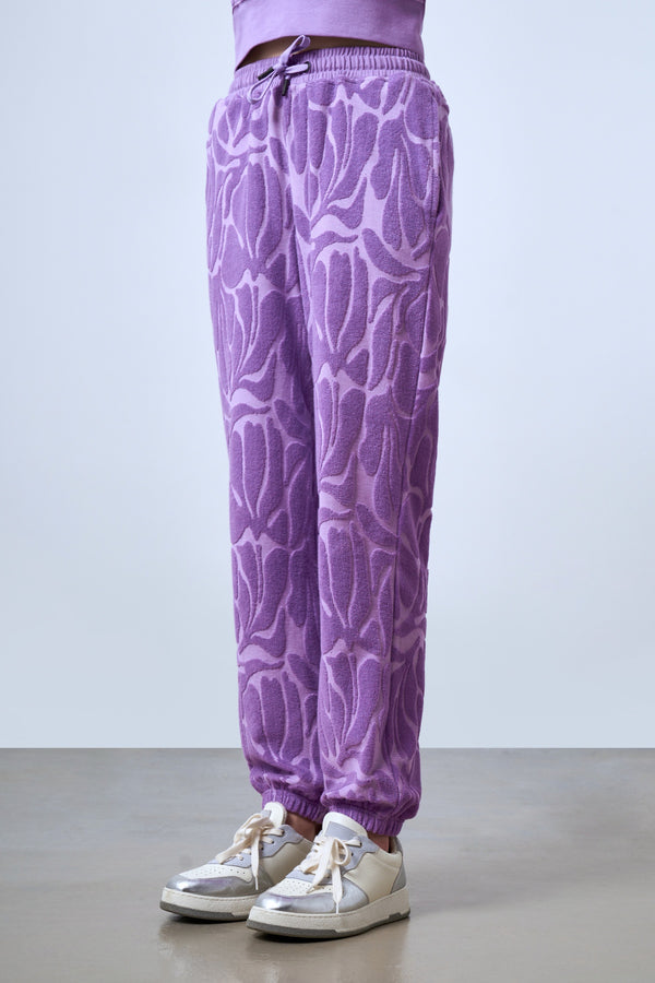 Jakarlı Havlu Jogger Pantolon - Lila