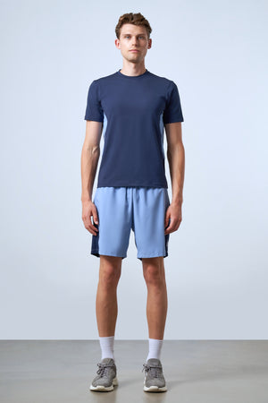 Kontrast Renk Panelli Erkek Bisiklet Yaka T-shirt - Lacivert