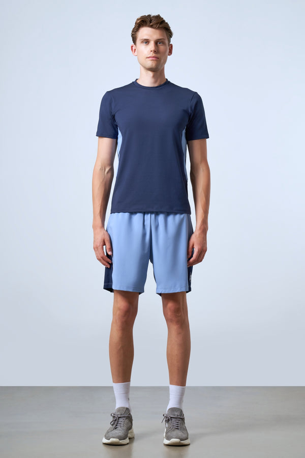 Kontrast Renk Panelli Erkek Bisiklet Yaka T-shirt - Lacivert