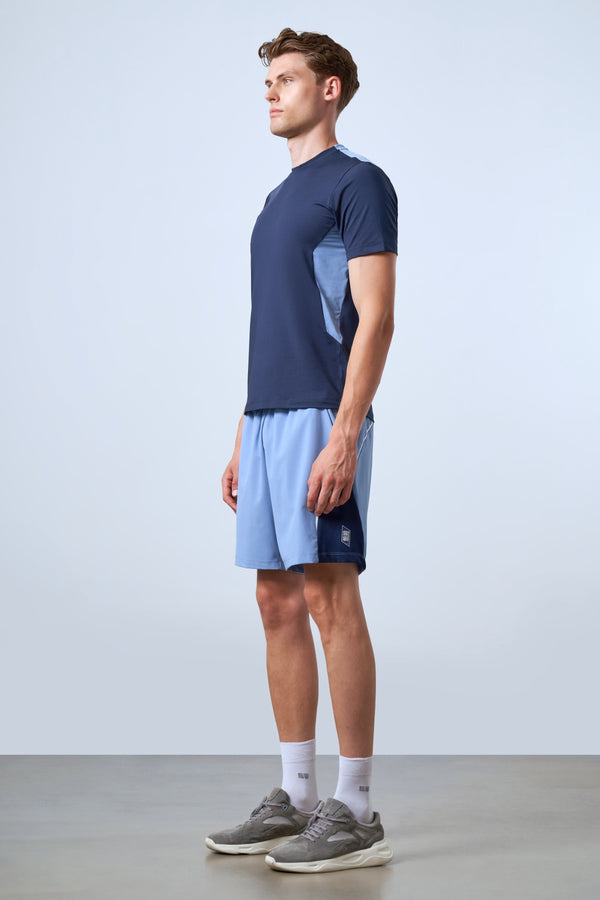 Kontrast Renk Panelli Erkek Bisiklet Yaka T-shirt - Lacivert