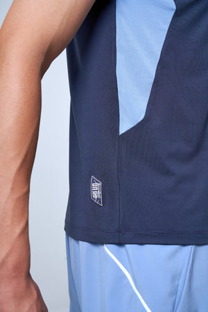 Kontrast Renk Panelli Erkek Bisiklet Yaka T-shirt - Lacivert