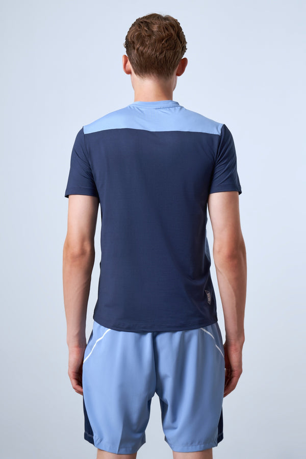Kontrast Renk Panelli Erkek Bisiklet Yaka T-shirt - Lacivert