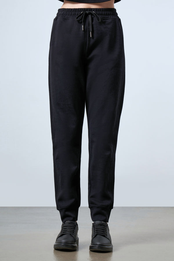 Panelli Kadın Jogger Pantolon - Siyah