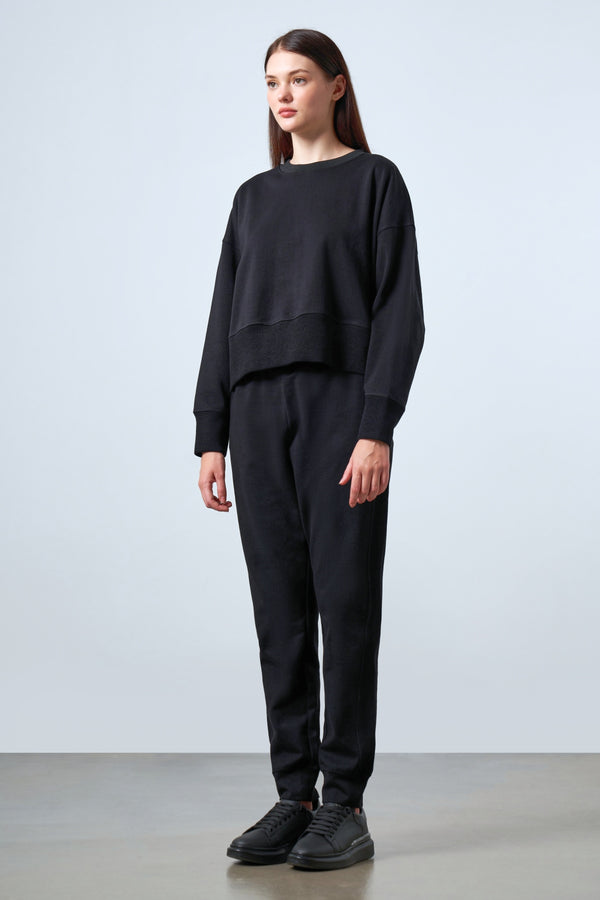 Panelli Kadın Jogger Pantolon - Siyah