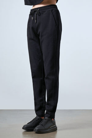 Panelli Kadın Jogger Pantolon - Siyah