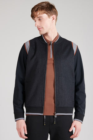Teknik Kumaş Kol Detaylı Erkek Bomber Ceket - Koyu Gri