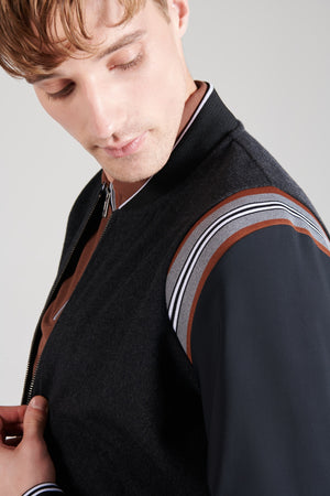 Teknik Kumaş Kol Detaylı Erkek Bomber Ceket - Koyu Gri