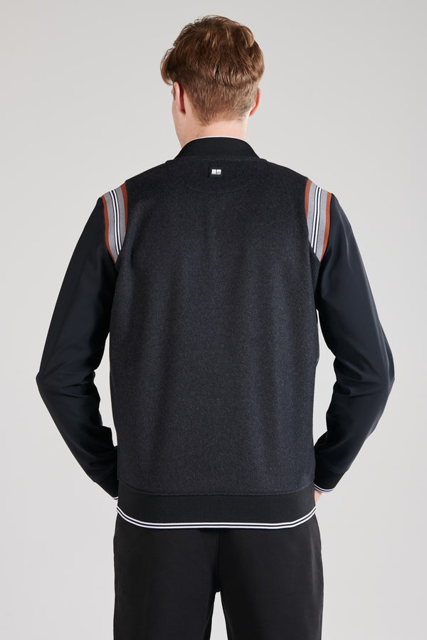 Teknik Kumaş Kol Detaylı Erkek Bomber Ceket - Koyu Gri