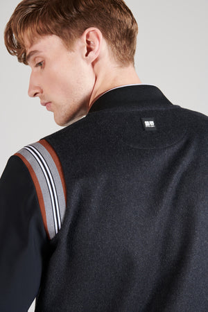 Teknik Kumaş Kol Detaylı Erkek Bomber Ceket - Koyu Gri