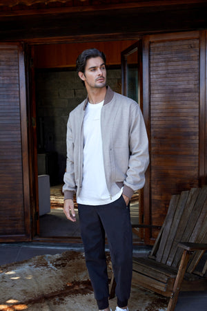 Triko Detaylı Erkek Bomber Ceket - Bej