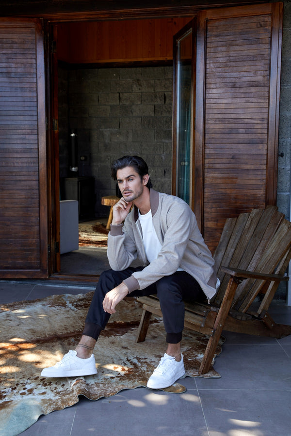 Triko Detaylı Erkek Bomber Ceket - Bej