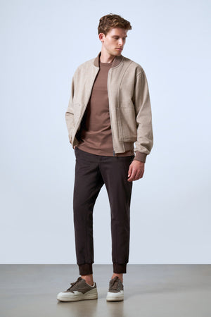 Triko Detaylı Erkek Bomber Ceket - Bej