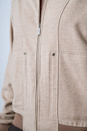 Triko Detaylı Erkek Bomber Ceket - Bej