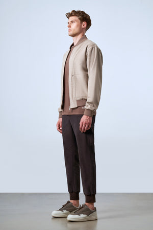 Triko Detaylı Erkek Bomber Ceket - Bej