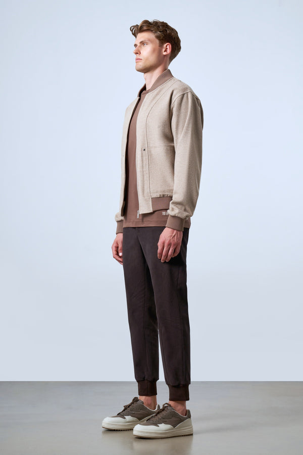 Triko Detaylı Erkek Bomber Ceket - Bej