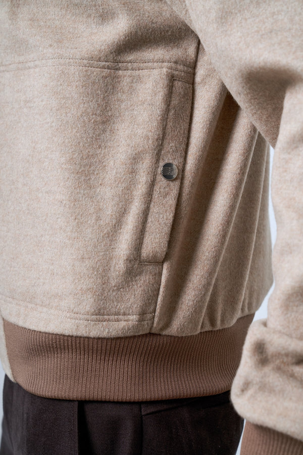 Triko Detaylı Erkek Bomber Ceket - Bej