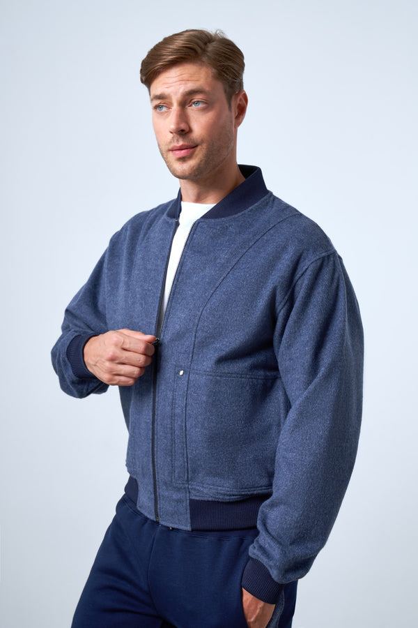 Triko Detaylı Erkek Bomber Ceket - Lacivert