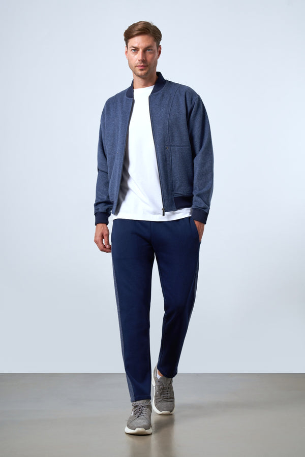 Triko Detaylı Erkek Bomber Ceket - Lacivert