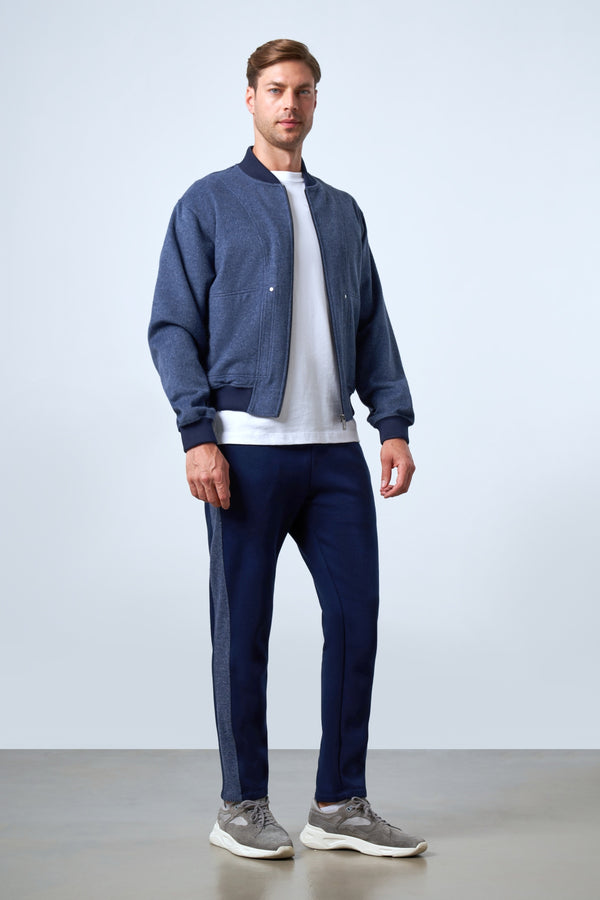 Triko Detaylı Erkek Bomber Ceket - Lacivert