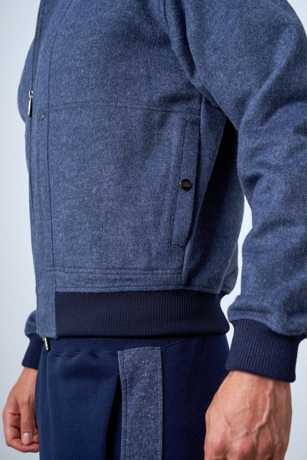 Triko Detaylı Erkek Bomber Ceket - Lacivert