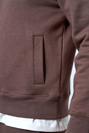 Yarım Fermuarlı Dik Yaka Erkek Sweatshirt - Kahverengi