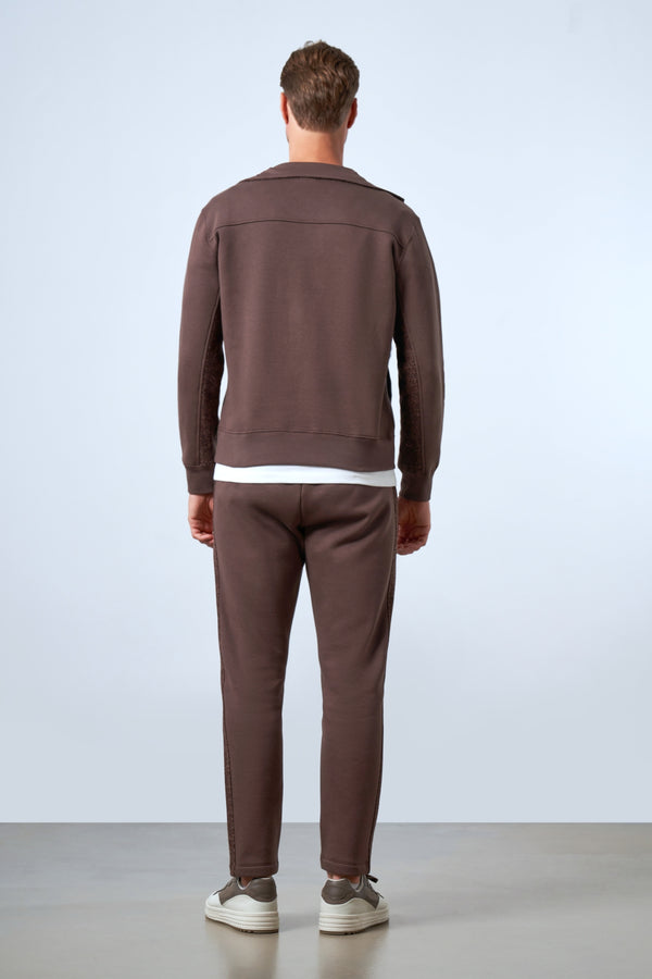 Yarım Fermuarlı Dik Yaka Erkek Sweatshirt - Kahverengi