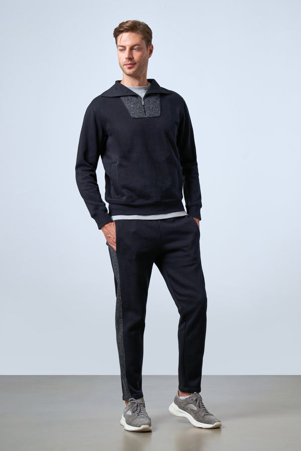 Yarım Fermuarlı Dik Yaka Erkek Sweatshirt - Lacivert