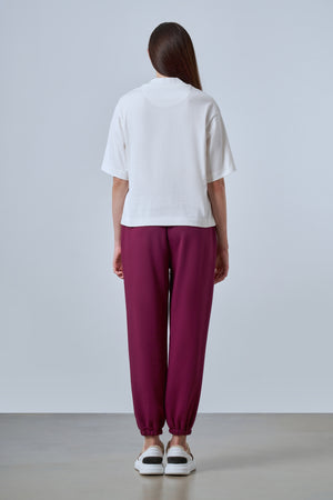 Baskı Detaylı Yüksek Yaka Oversize Kadın T-shirt - Ekru