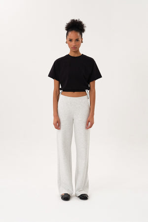 Belden Ayarlanabilir Lastikli Bisiklet Yaka Crop Kadın T-shirt - Siyah