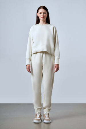 Bisiklet Yaka Oversize Kadın Sweatshirt - Ekru