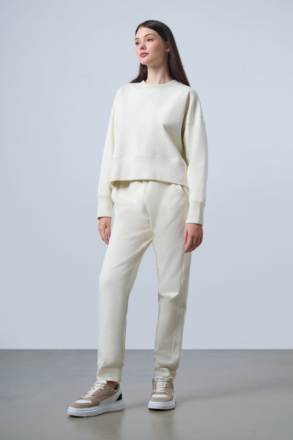 Bisiklet Yaka Oversize Kadın Sweatshirt - Ekru