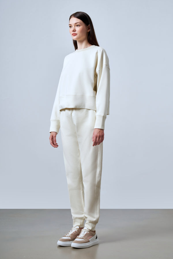 Bisiklet Yaka Oversize Kadın Sweatshirt - Ekru