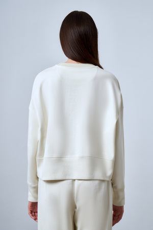 Bisiklet Yaka Oversize Kadın Sweatshirt - Ekru