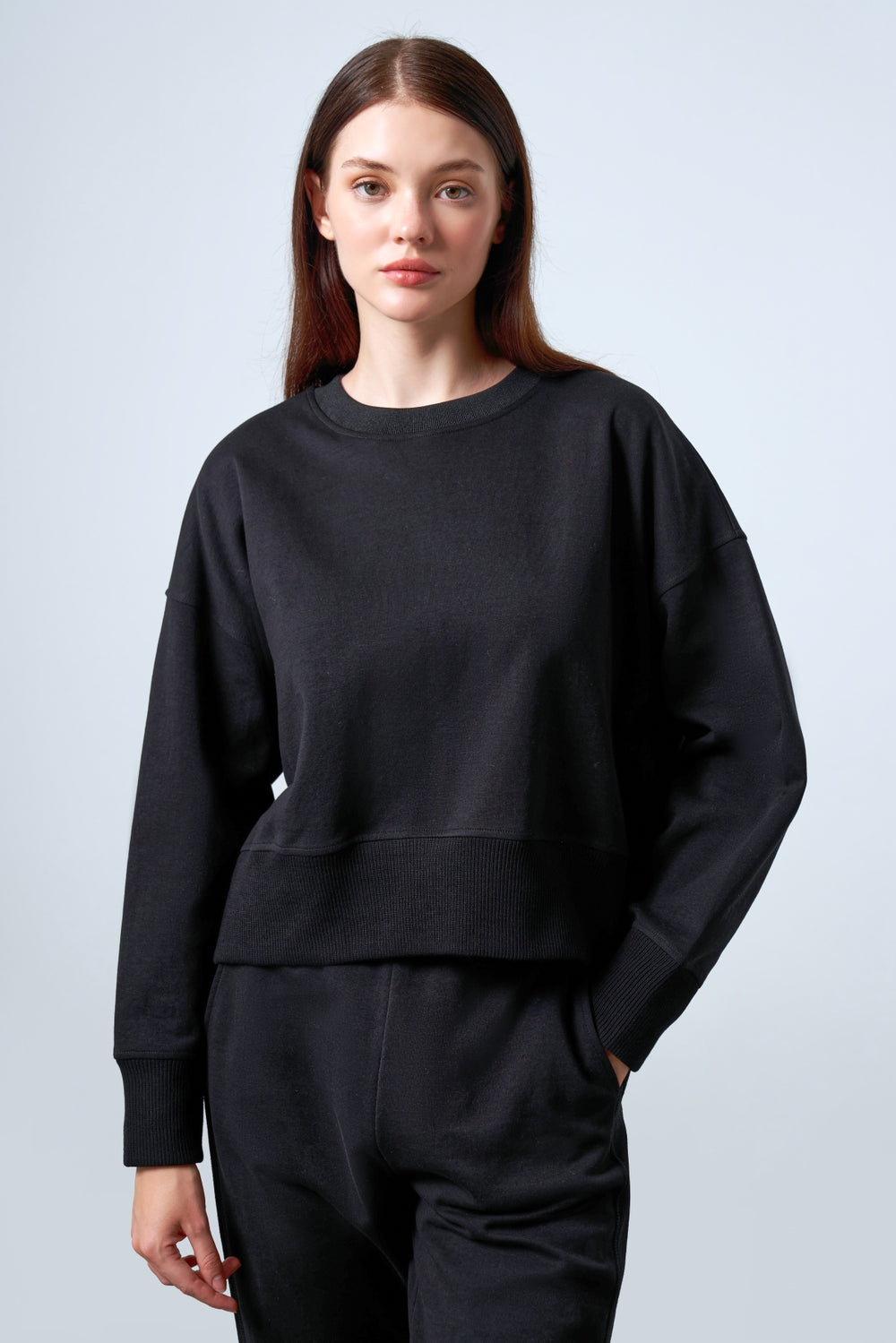Bisiklet Yaka Oversize Kadın Sweatshirt - Siyah