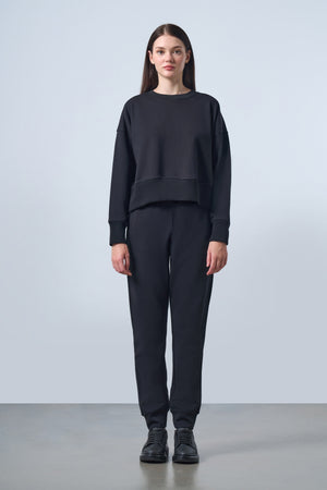 Bisiklet Yaka Oversize Kadın Sweatshirt - Siyah