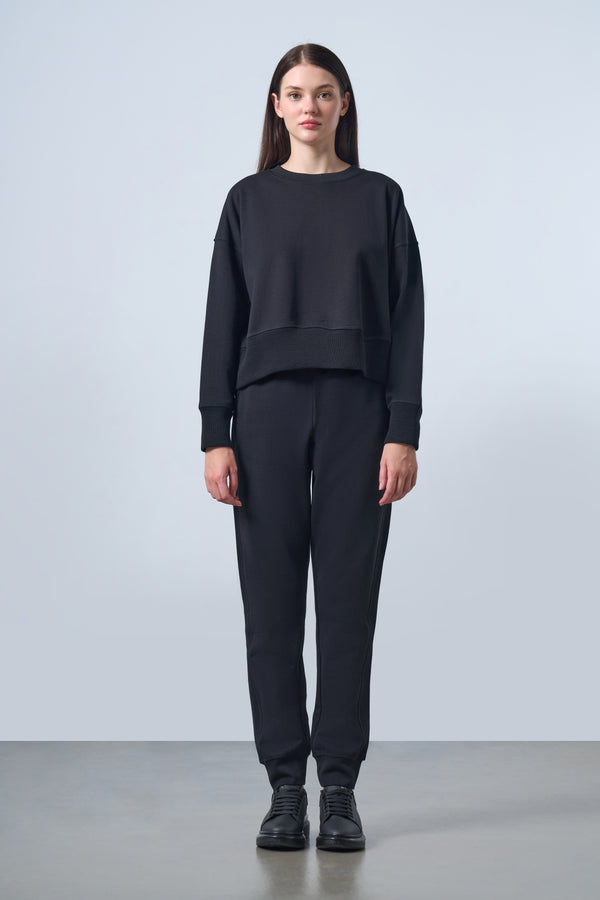 Bisiklet Yaka Oversize Kadın Sweatshirt - Siyah