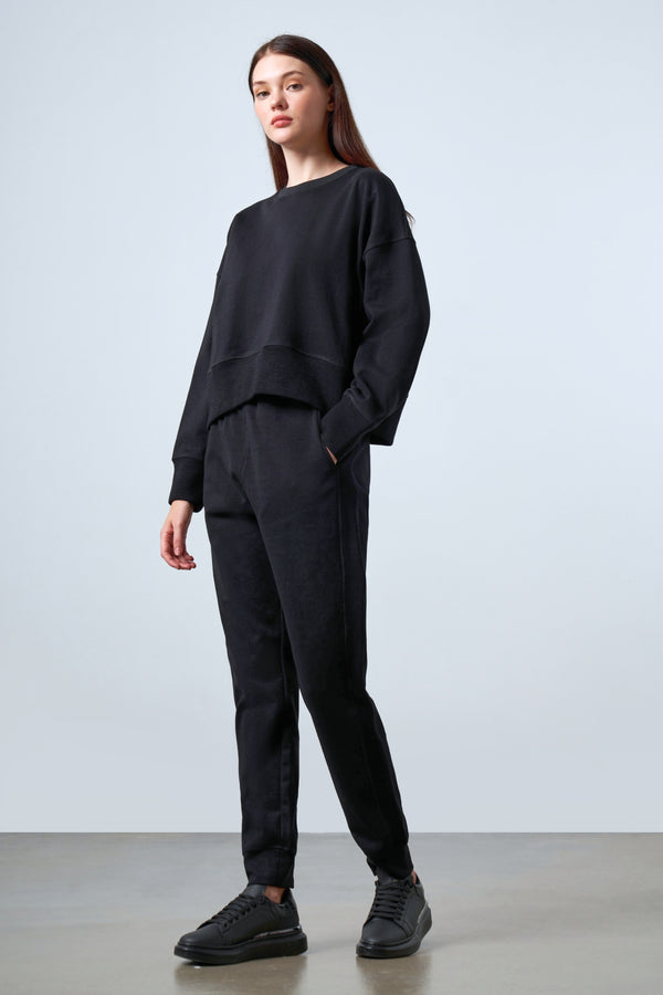 Bisiklet Yaka Oversize Kadın Sweatshirt - Siyah