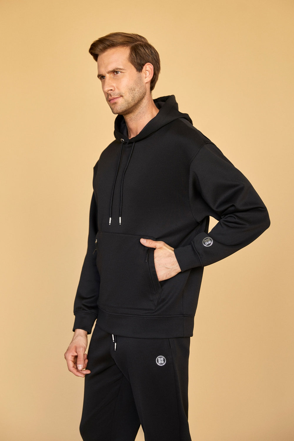 Çift Cepli Detaylı Erkek Hoodie - Siyah