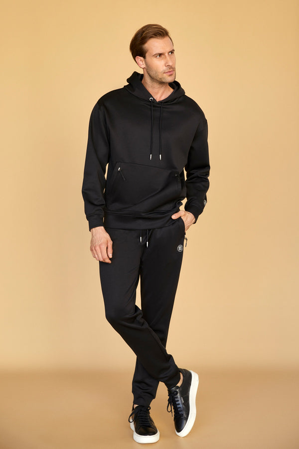 Çift Cepli Detaylı Erkek Hoodie - Siyah
