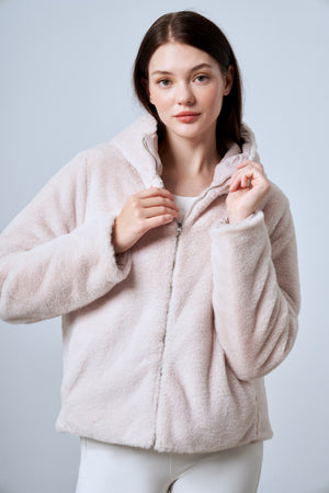 Çift Taraflı Peluş & Kapitone Kadın Mont - Bej