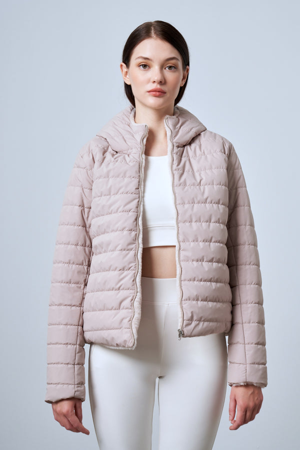 Çift Taraflı Peluş & Kapitone Kadın Mont - Bej