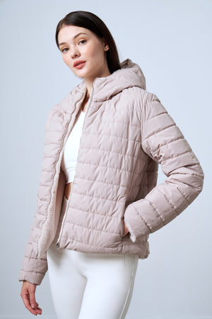 Çift Taraflı Peluş & Kapitone Kadın Mont - Bej