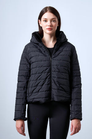 Çift Taraflı Peluş & Kapitone Kadın Mont - Siyah
