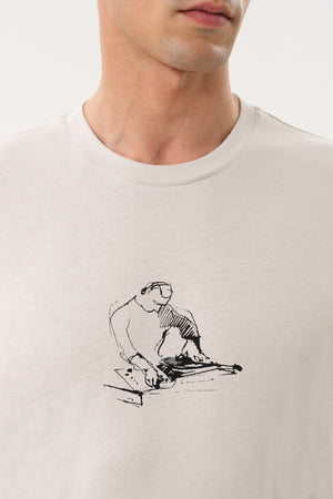 DJ Grafik Baskılı Erkek Oversize Bisiklet Yaka T-shirt - Gri
