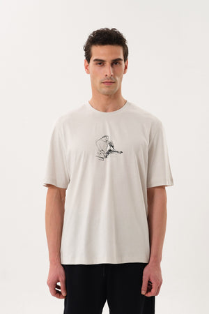 DJ Grafik Baskılı Erkek Oversize Bisiklet Yaka T-shirt - Gri