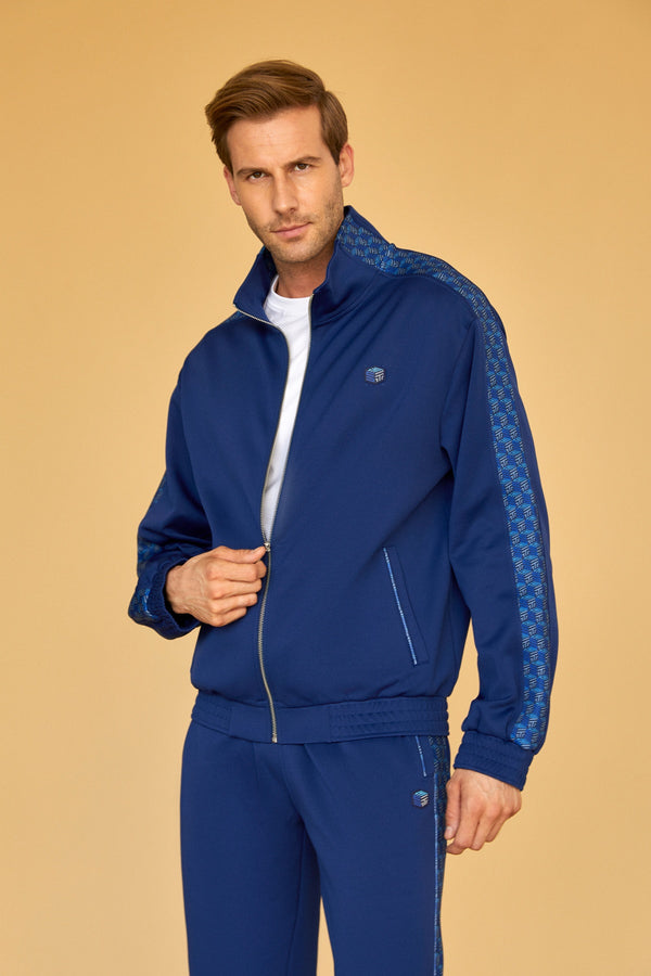 Fermuarlı Erkek Oversize Panelli Eşofman Üstü - Lacivert